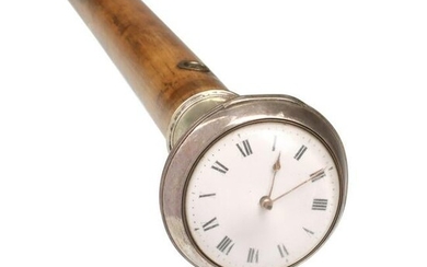 A WALKING STICK WITH 1795 PAIR CASED FUSEE WATCH