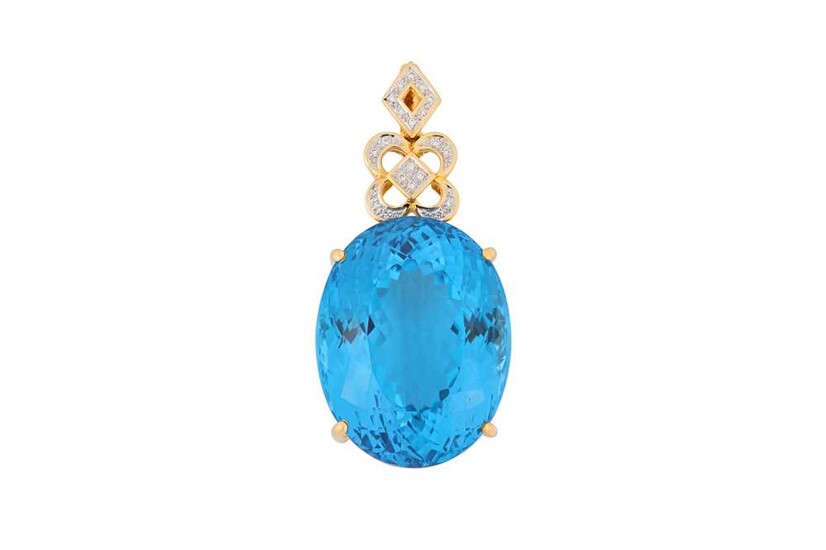 A blue topaz and diamond pendant