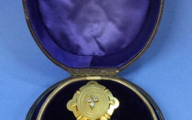 A cased Victorian gold diamond set locket, chain and brooch suite, by Bracher and Sydenham, Reading