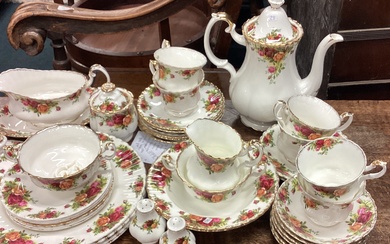 A collection of Royal Albert Old Country Roses teaware.