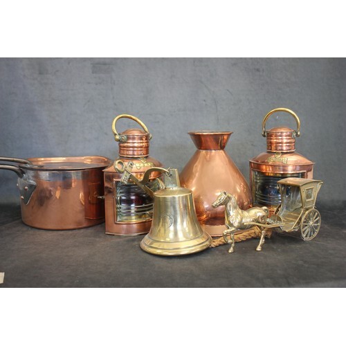 A collection of copper and brass including two copper and br...