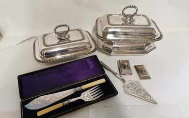 A collection of silver plated items to include; a pair...