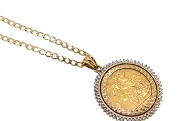 A diamond set full sovereign pendant and chain