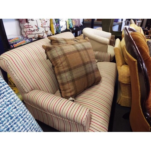 A good quality lounge low two seater settee with striped uph...