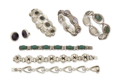 A group of Mexican silver and hardstone jewelry