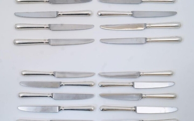 A group of filled silver handled knives, Sheffield, 1986, probably C J Vander Ltd., makers marks rubbed, comprising eight table knives and ten dessert knives (18)