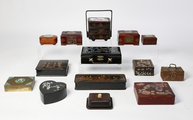 A group of fourteen Asian decorative boxes