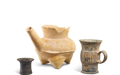 A group of three pottery vessels, Dawenkou culture to Longshan culture, c. 4300-2000 BC 大汶口文化至龍山文化 陶器三件