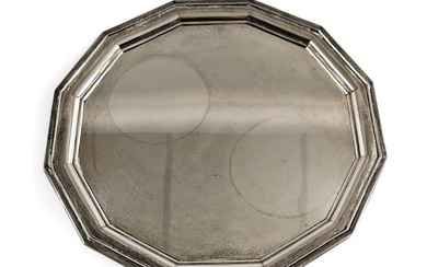 A hallmarked silver dodecagon salver of plain form with step...