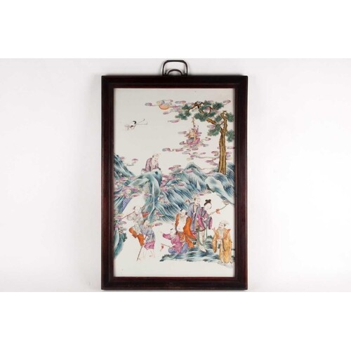 A large Chinese Famille rose porcelain rectangular plaque. P...