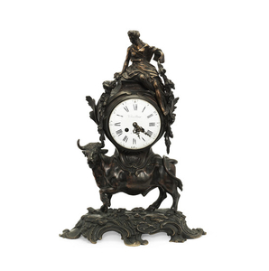 A late 19th century French patinated bronze figural Europa and the Bull mantel clock