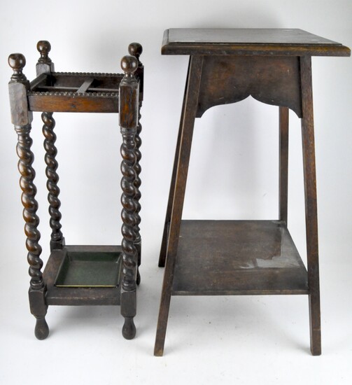 A late 19th/early 20th century occasional table with a Victorian mahogany stick and umbrella stand