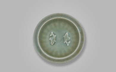 A longquan celadon-glazed and moulded 'double fish' plate