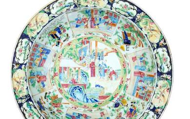 A massive Chinese export Canton famille rose 'figurative' basin Qing dynasty, early...