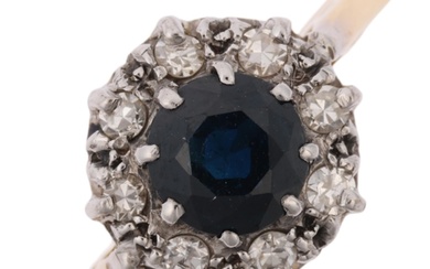 A mid-20th century 18ct gold sapphire and diamond cluster ri...