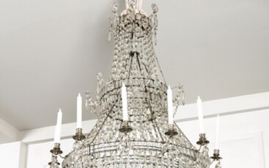 A neoclassical style silver gilt metal and cut glass chandelier, 19th century