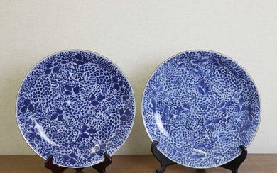 A pair of Chinese blue and white chargers