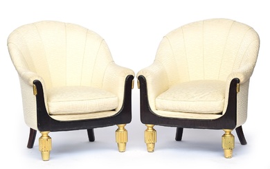 A pair of French Art Deco bergere armchairs, designed by And...