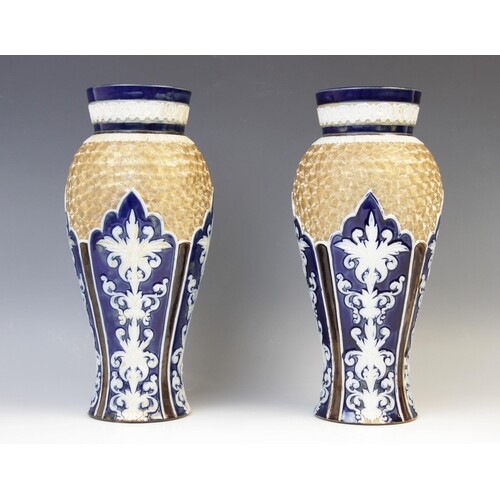 A pair of Royal Doulton vases, early 20th century, of invert...