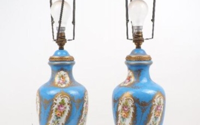A pair of Sevres style porcelain lamps...