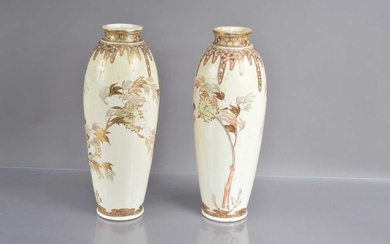 A pair of art nouveau style Japanese Meiji period Satsuma earthenware vases