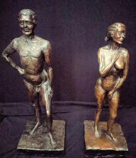 A pair of bronze coated nudes, signed and dated RD