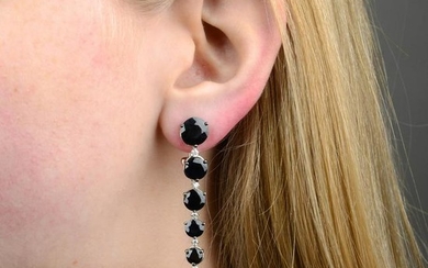 A pair of diamond and black gem rose earrings, by