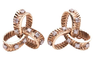 A pair of diamond-set knot earrings, with ridged texture and embellished with single-cut diamonds, s