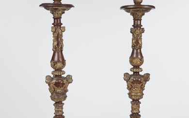 A pair of monumental Baroque candlesticks