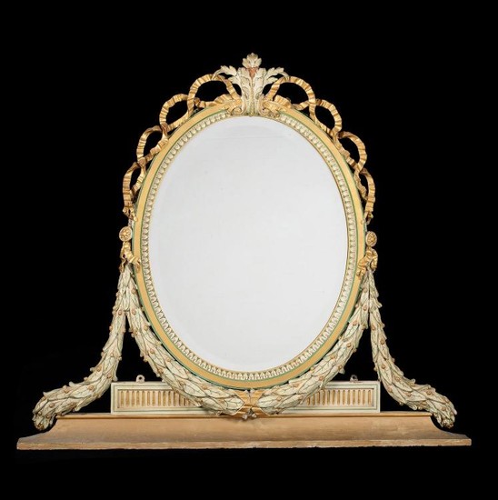 A pair of parcel gilt, green and cream painted composition mirrors, in George III style, late 19th century