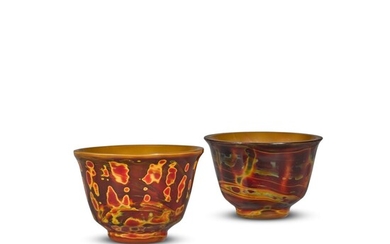 A pair of small imitation realgar glass cups, Qing dynasty, 18th century | 清十八世紀 仿雄黃料小盃一對