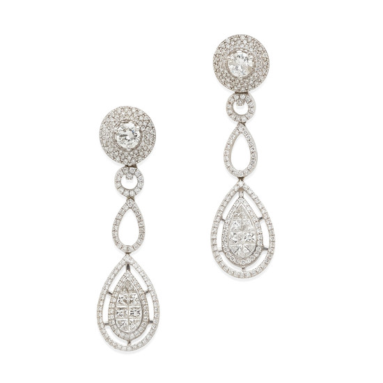 A pair of white gold and diamond ear pendants,, Moussaieff