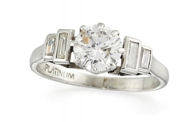 A platinum diamond single stone ring, the...