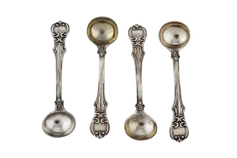 A set of four early Victorian sterling silver salt spoons, London 1840 by Samuel Hayne & Dudley Cater