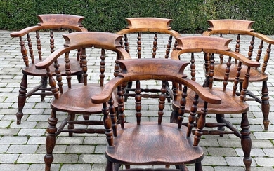 NOT SOLD. A set of six Captain's Chairs of elm wood. England, c. 1900. (6) – Bruun Rasmussen Auctioneers of Fine Art