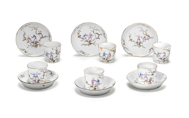 A set of six Marseilles, Veuve Perrin's factory, cups and saucers