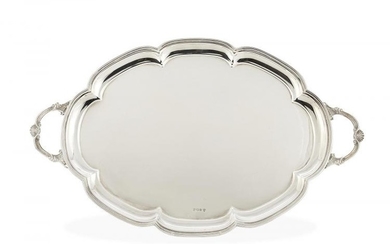 A silver lobed oval twin handled tray