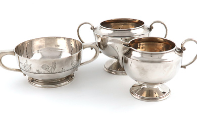 A silver two-handled christening bowl