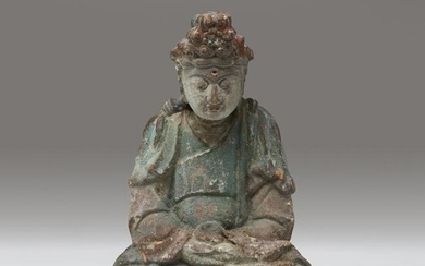 A small Chinese carved and painted wood figure of a