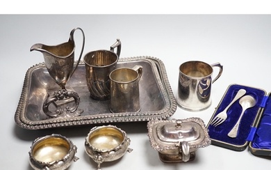 A small collection of English silver to include a pair of Vi...