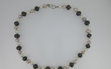 A three coloured cultured pearl necklace