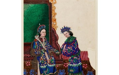 ALBUM OF SEVENTEEN FINE PAINTINGS ON PITH PAPER QING