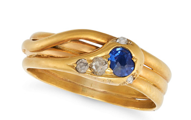 AN ANTIQUE SAPPHIRE AND DIAMOND SNAKE RING in 18ct ...