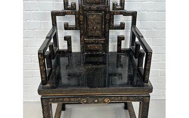 AN EARLY 20TH CENTURY CHINESE BLACK LACQUERED ARMCHAIR, 10...