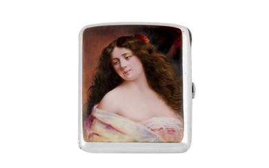 An early 20th century German silver and enamel novelty erotic cigarette case, Pforzheim with import marks for London 1905 by Robert Friedrich