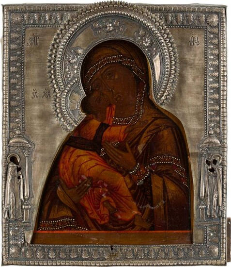 AN ICON SHOWING THE VLADIMIRSKAYA MOTHER OF GOD WITH