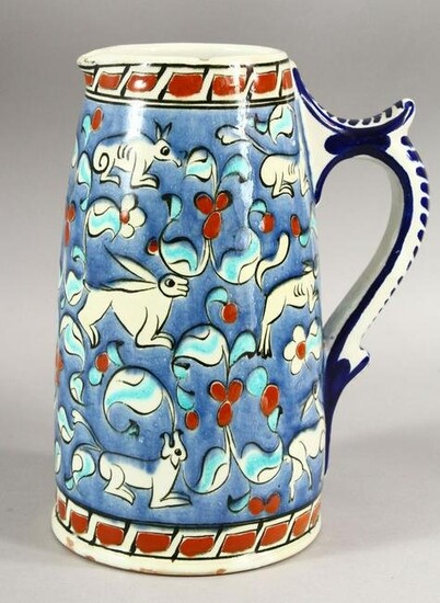 AN IZNIK STYLE GREEK POTTERY JUG, painted with deer and