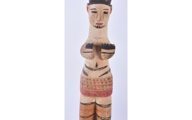 AN UNUSUAL AFRICAN TRIBAL PAINTED WOOD FIGURE modelled with ...