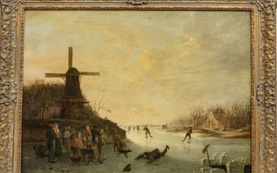 ATTRIBUTED TO ANDREAS SCHELFHOUT, DUTCH 1787 - 70, OIL ON CANVAS 1782-70 H 24" W 30" DUTCH SCENE