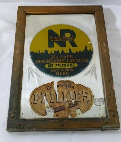 ANTIQUE ADVERTIZING MIRROR "NATURES REMEDY" 17 1/2" X 12"
